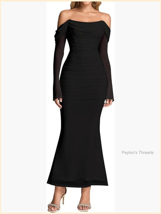 Dresses & Skirts - Off Shoulder Long Sleeve Maxi Dress Corset Bodycon Ruched Cocktail Dress